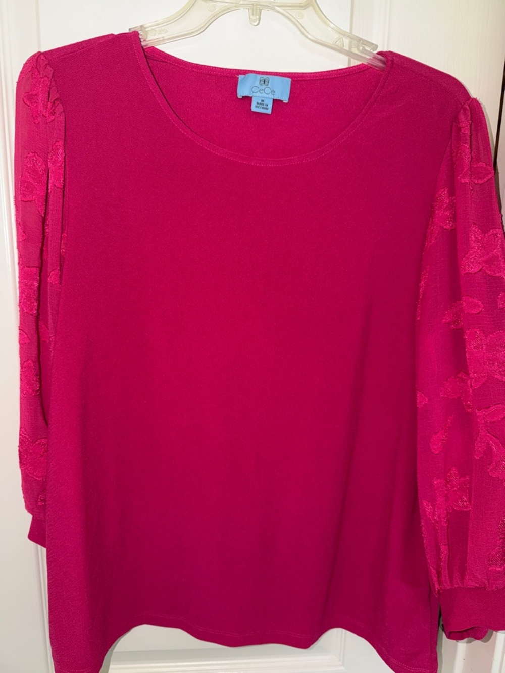 CeCe Hot Pink Puff-Sleeve Knit Top